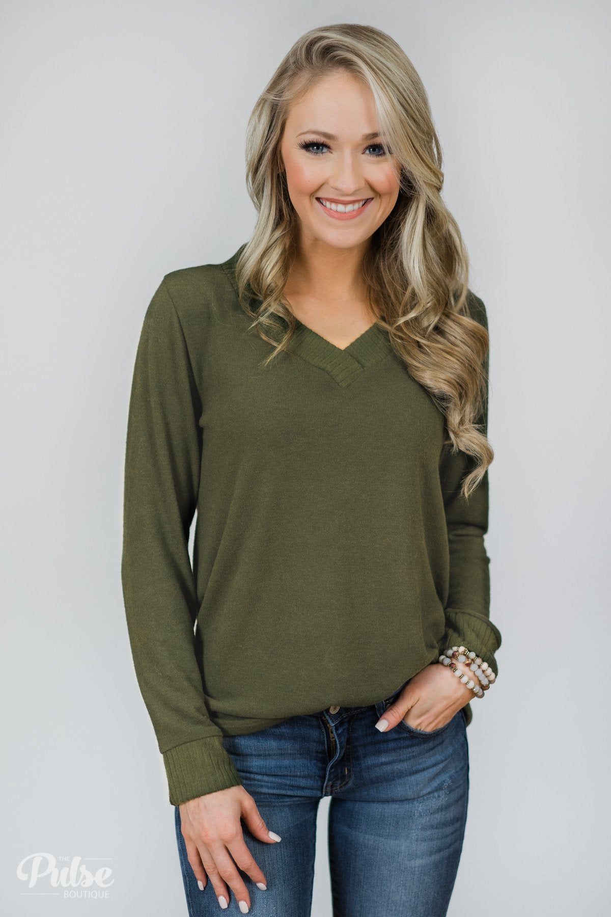 Can't Forget You V-Neck Top- Olive