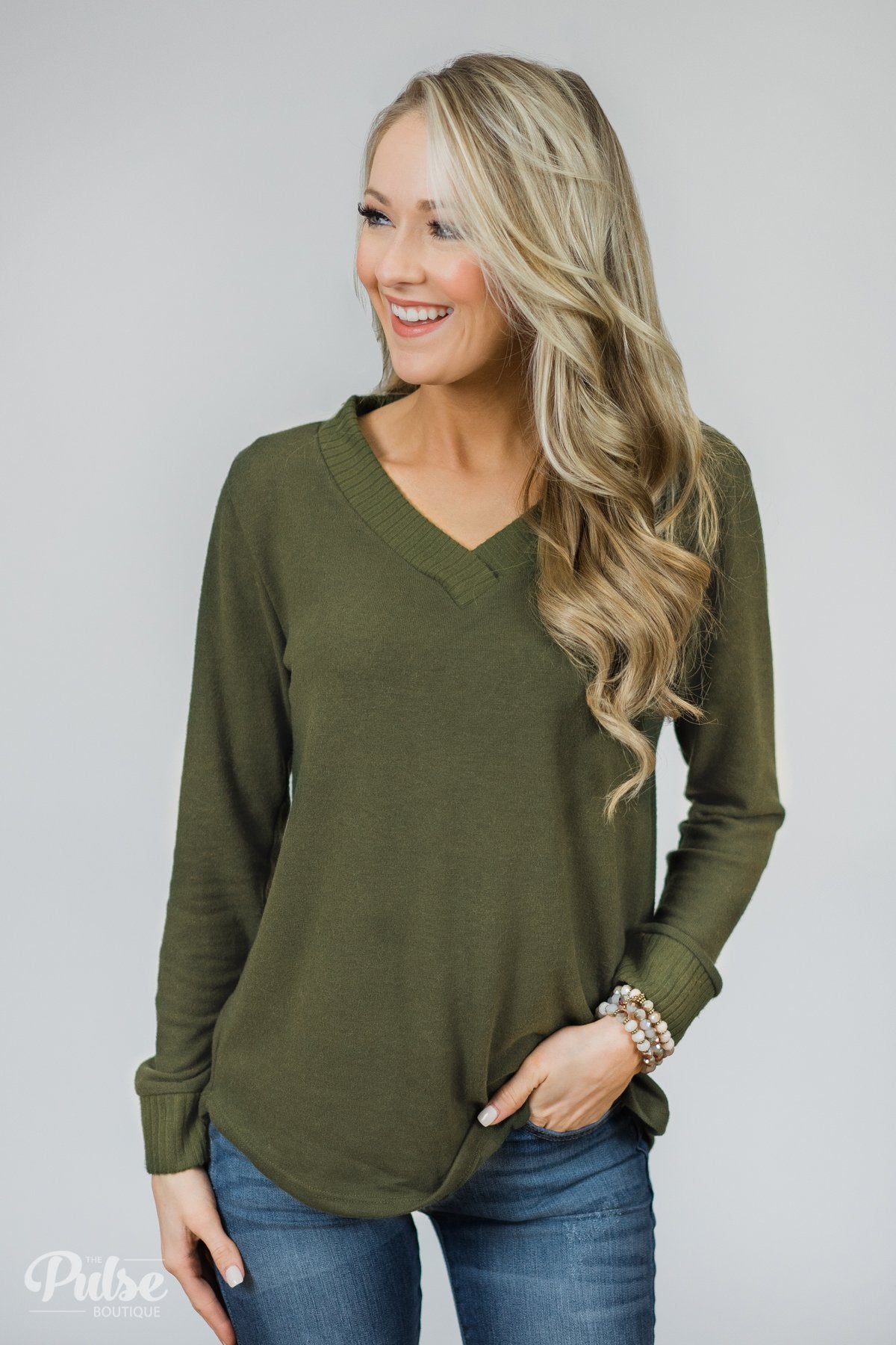 Can't Forget You V-Neck Top- Olive