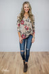 All About Floral Criss Cross Knot Top- Beige