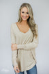 Soft Bliss Lace Down Back Sweater- Oatmeal