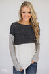 Can't Get Enough Color Block Top- Charcoal, Grey, Ivory