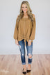 Thermal Off the Shoulder Button Top- Mustard