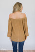 Thermal Off the Shoulder Button Top- Mustard