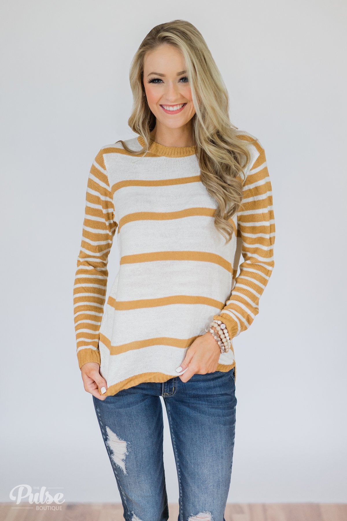 Good Things Coming Striped Knit Sweater- Golden Yellow
