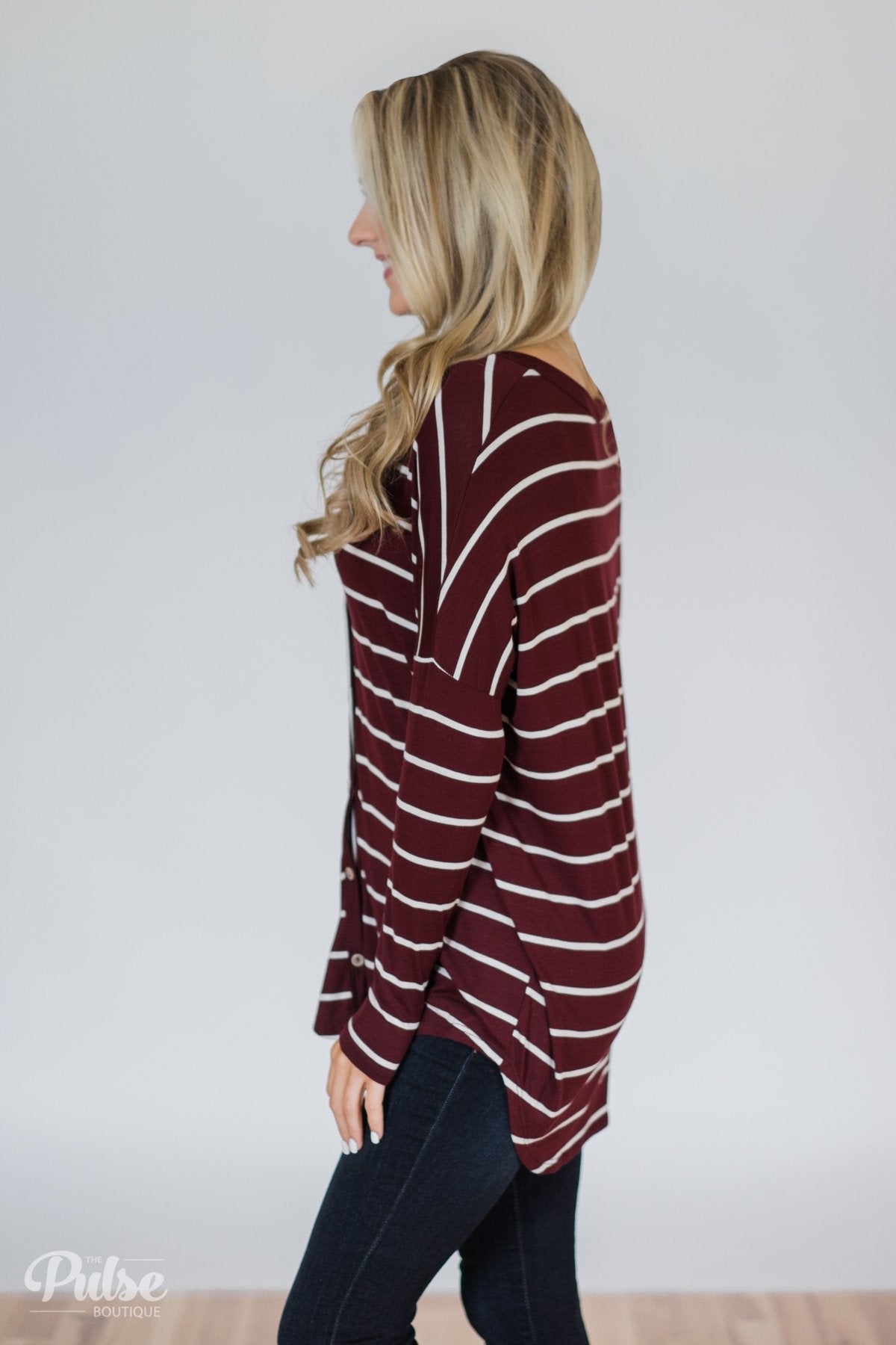 Caught Up to You Long Sleeve Striped Top- Burgundy