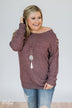 Keep Holding On Sleeve Detail Sweater- Heathered Mauve