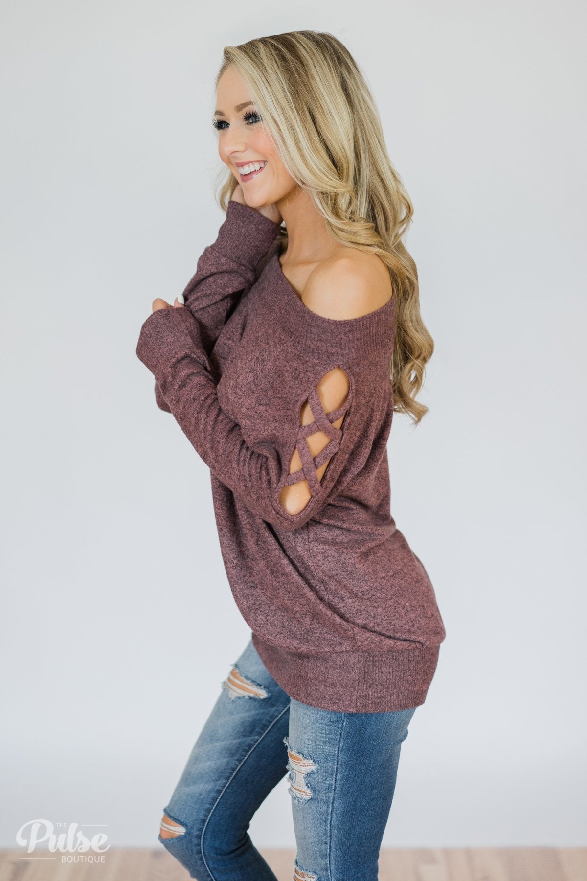 Keep Holding On Sleeve Detail Sweater- Heathered Mauve
