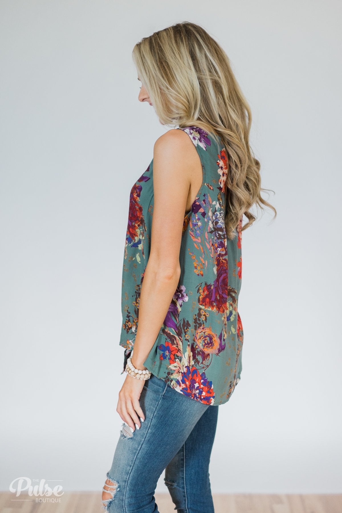 Island in the Stream Floral Tank Top- Dark Teal