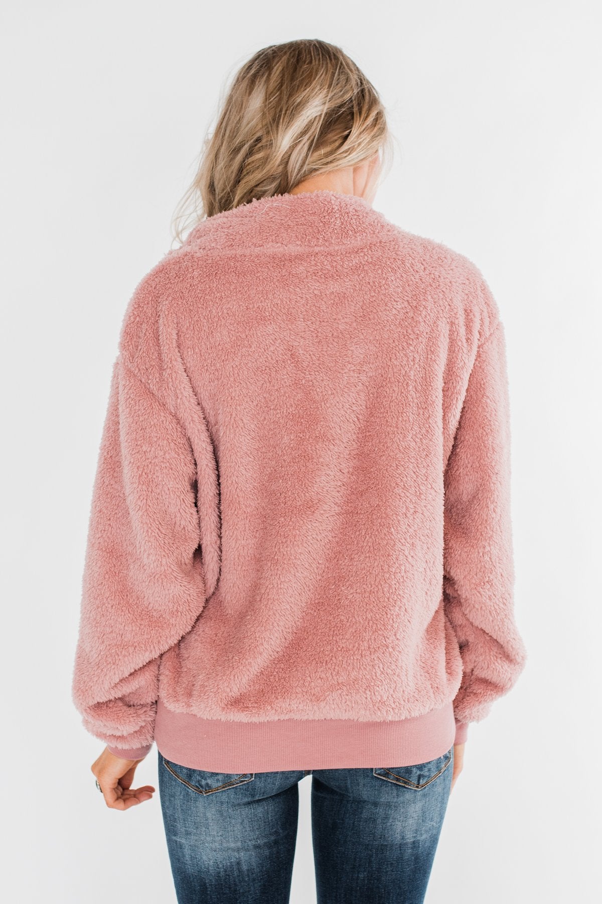 C'est Toi Quarter Zip Pullover Sherpa - Dusty Rose