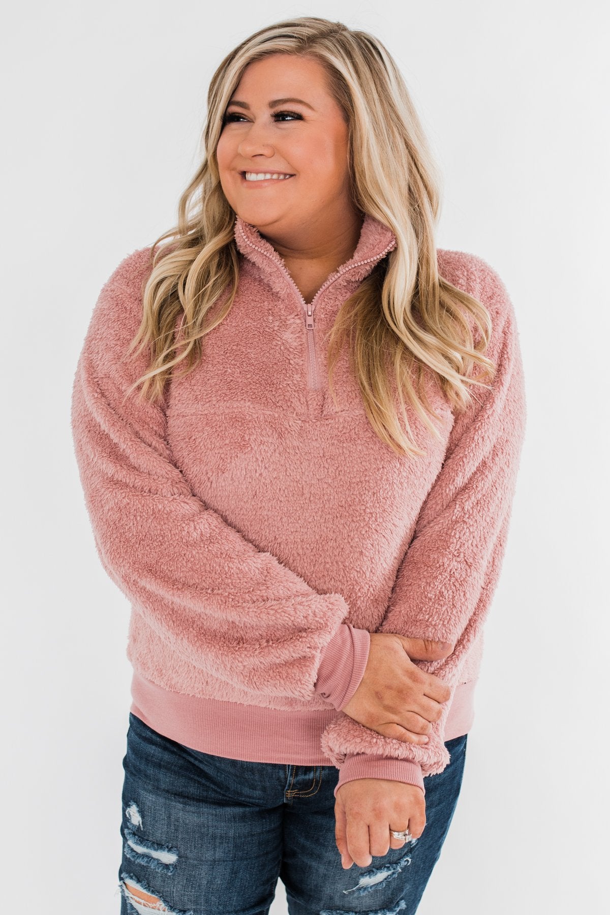C'est Toi Quarter Zip Pullover Sherpa - Dusty Rose