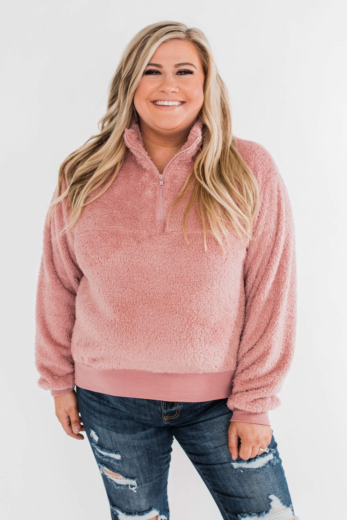 C'est Toi Quarter Zip Pullover Sherpa - Dusty Rose