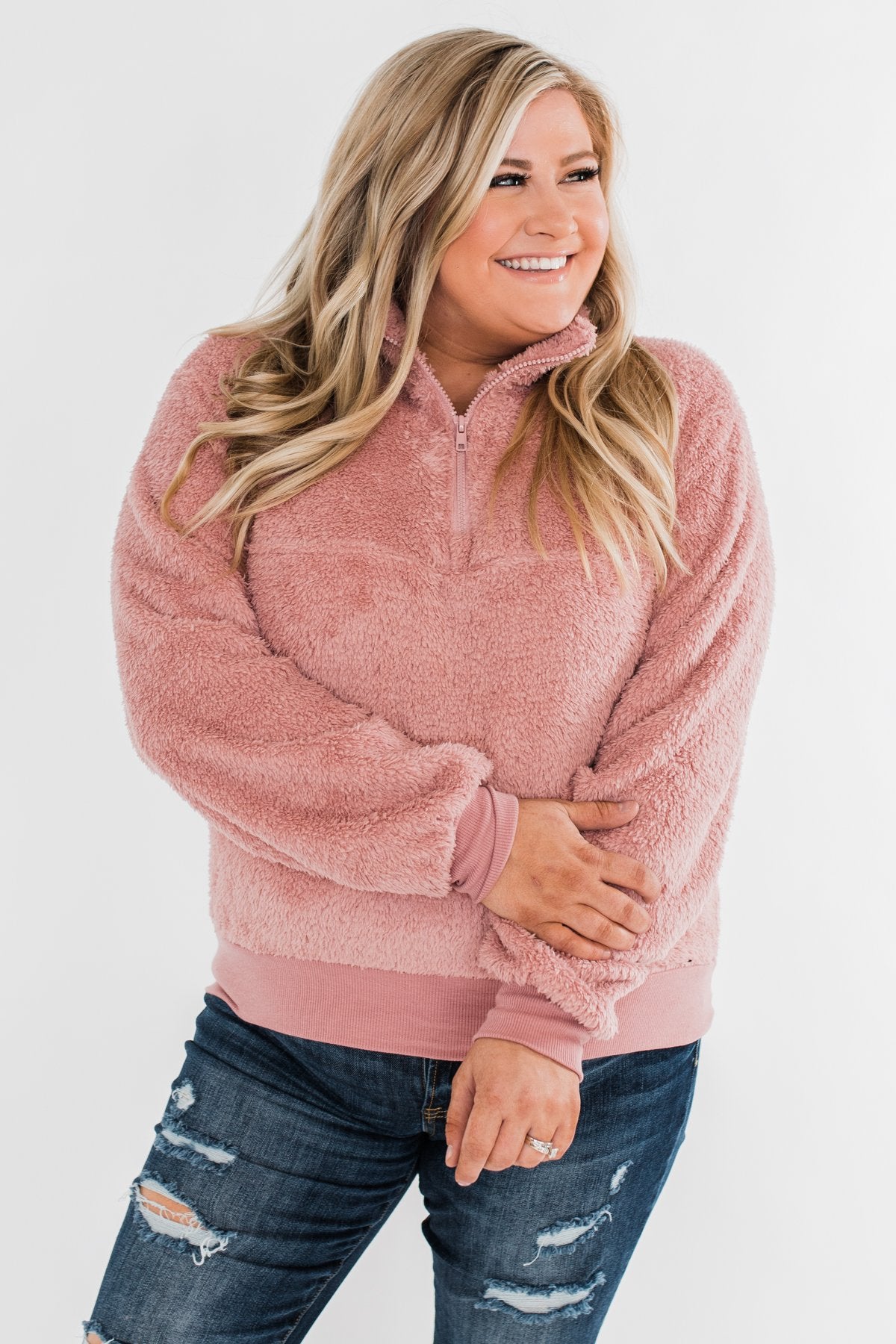 C'est Toi Quarter Zip Pullover Sherpa - Dusty Rose