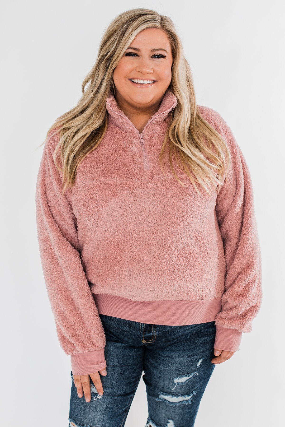 C'est Toi Quarter Zip Pullover Sherpa - Dusty Rose