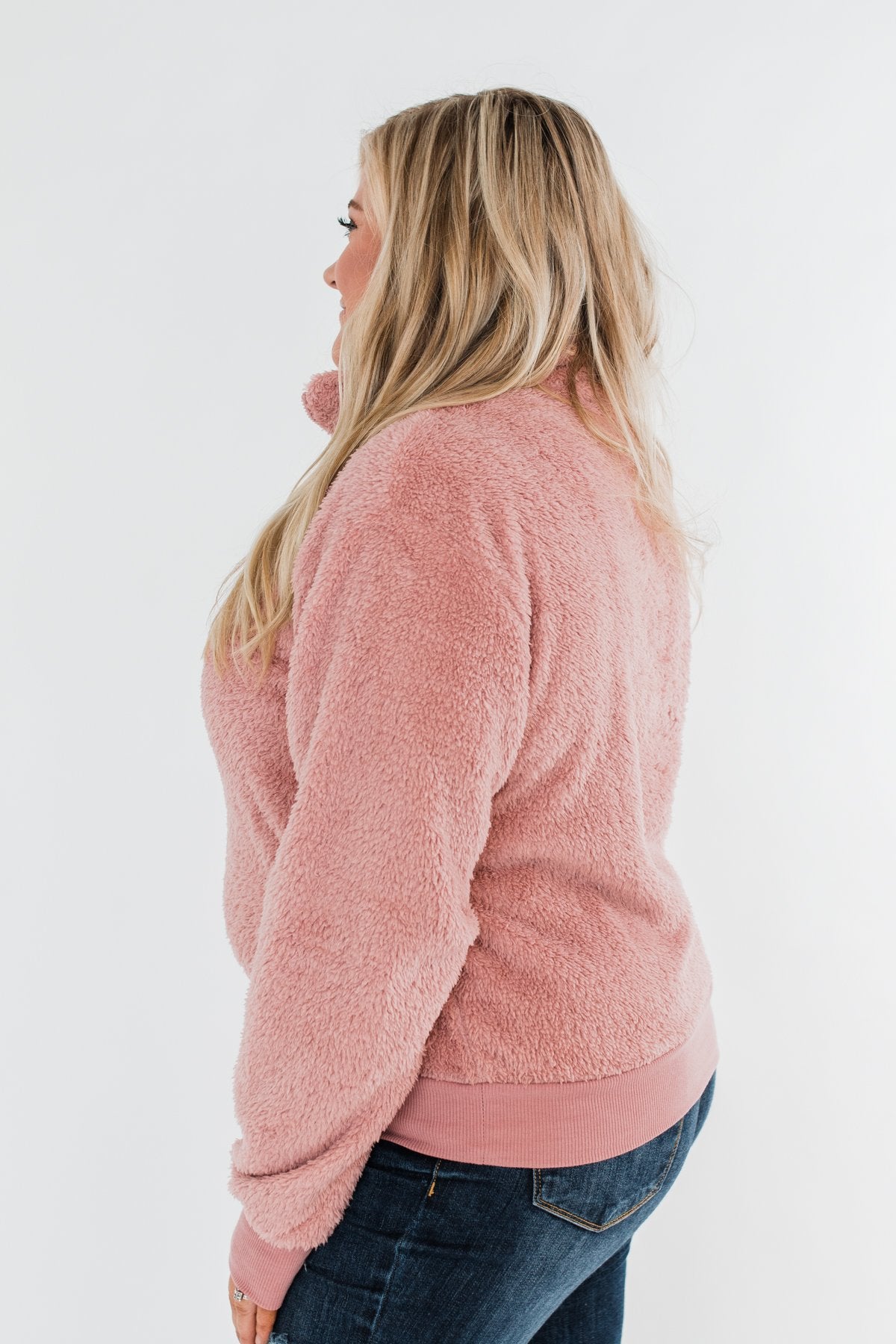 C'est Toi Quarter Zip Pullover Sherpa - Dusty Rose