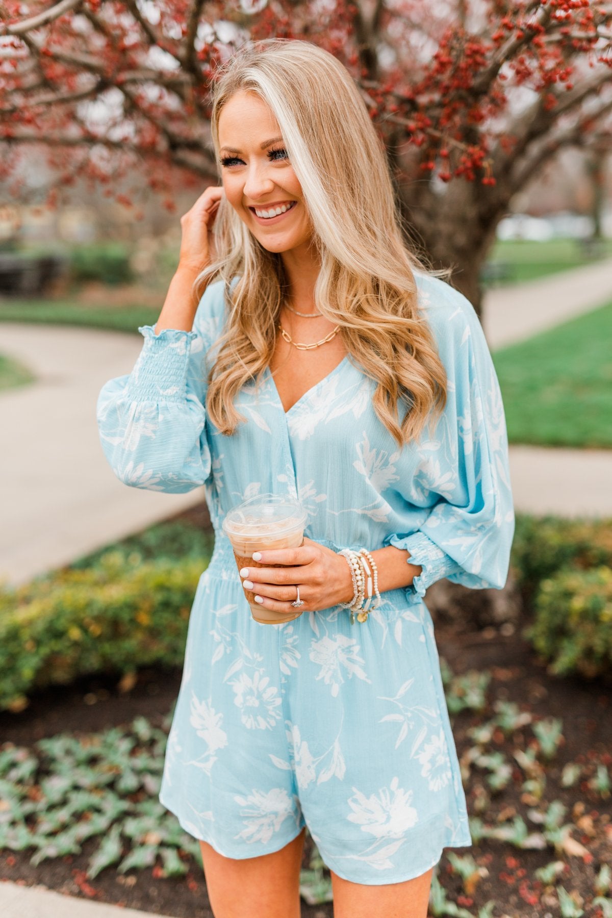 Got You On My Mind Floral Romper- Sky Blue