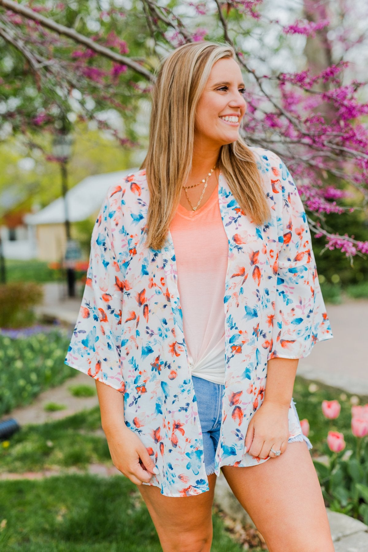 Blossom Into Spring Floral Kimono- Ivory & Multi-Color