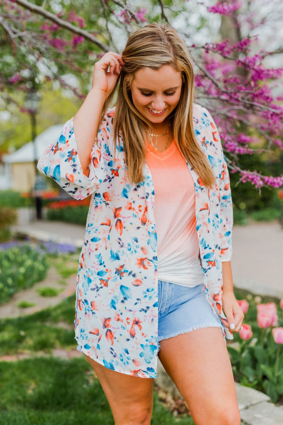 Blossom Into Spring Floral Kimono- Ivory & Multi-Color