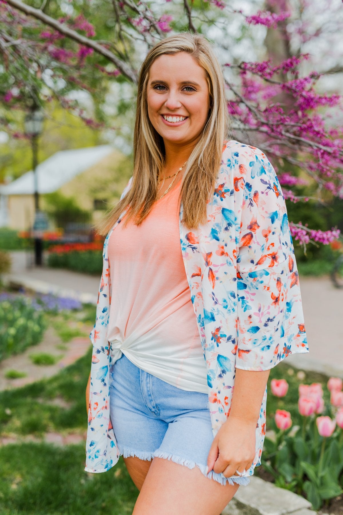 Blossom Into Spring Floral Kimono- Ivory & Multi-Color