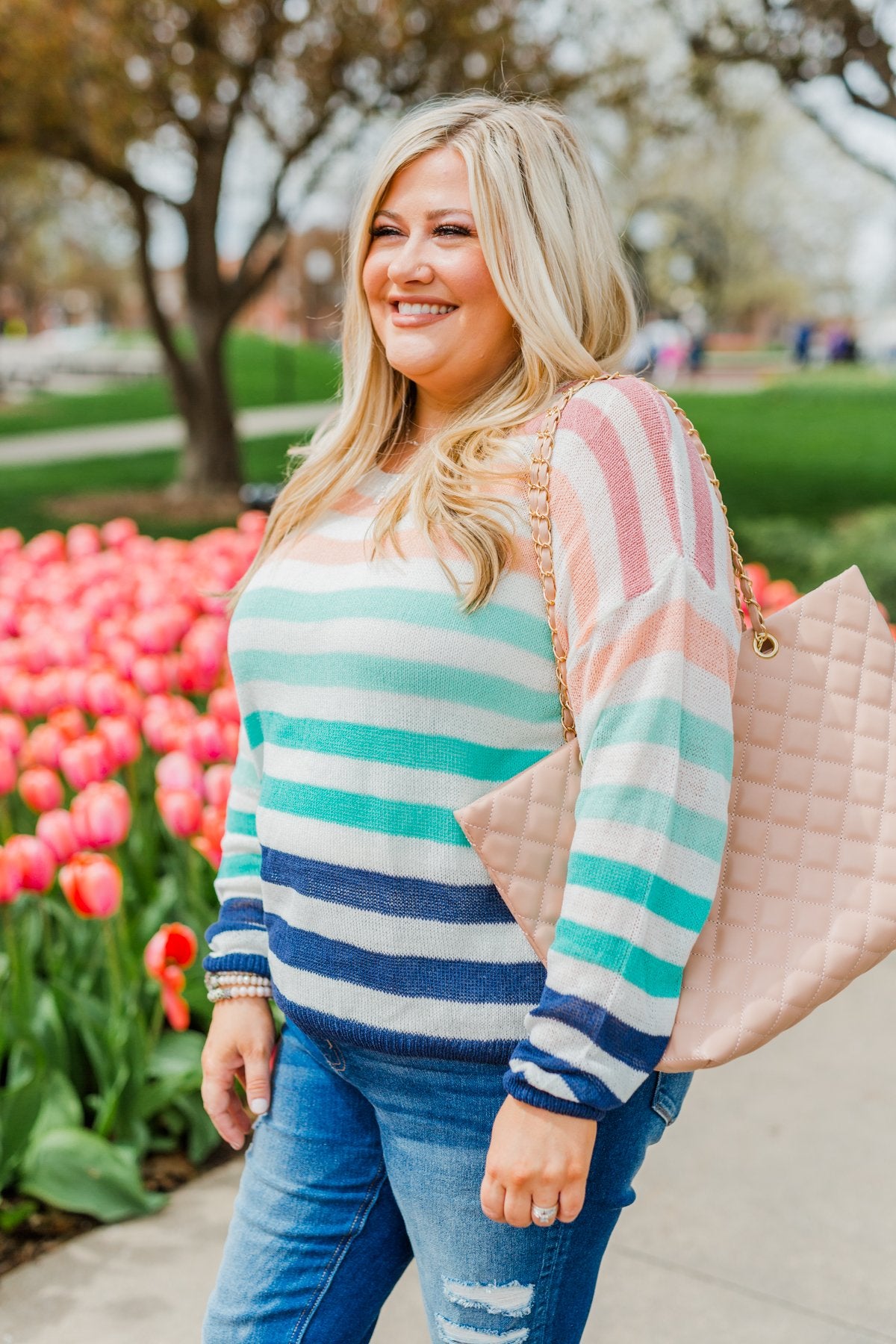 Blessed Days Striped Knit Top- Shades of Blue & Peach