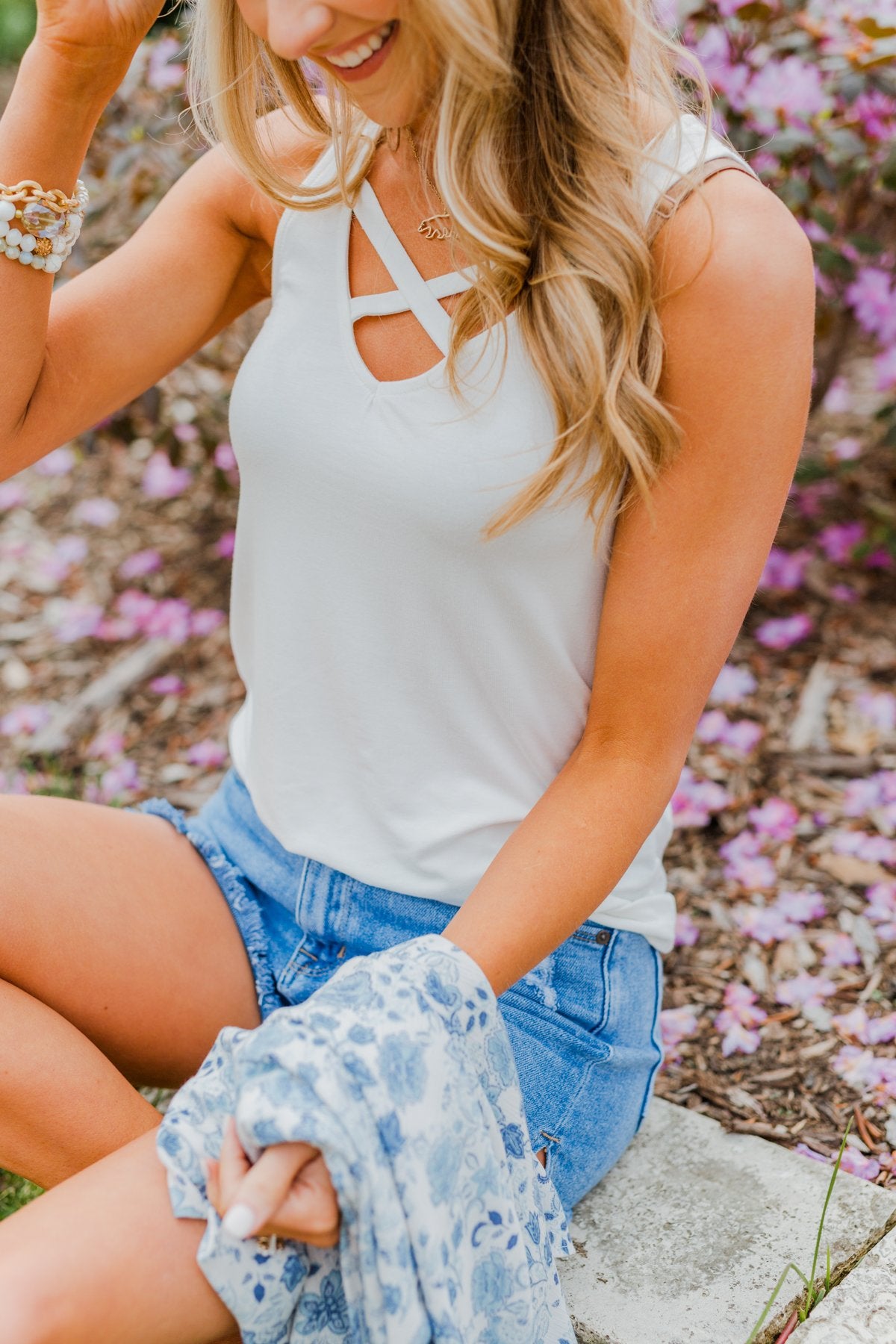 Places to Go Criss Cross Tank Top- Off-White