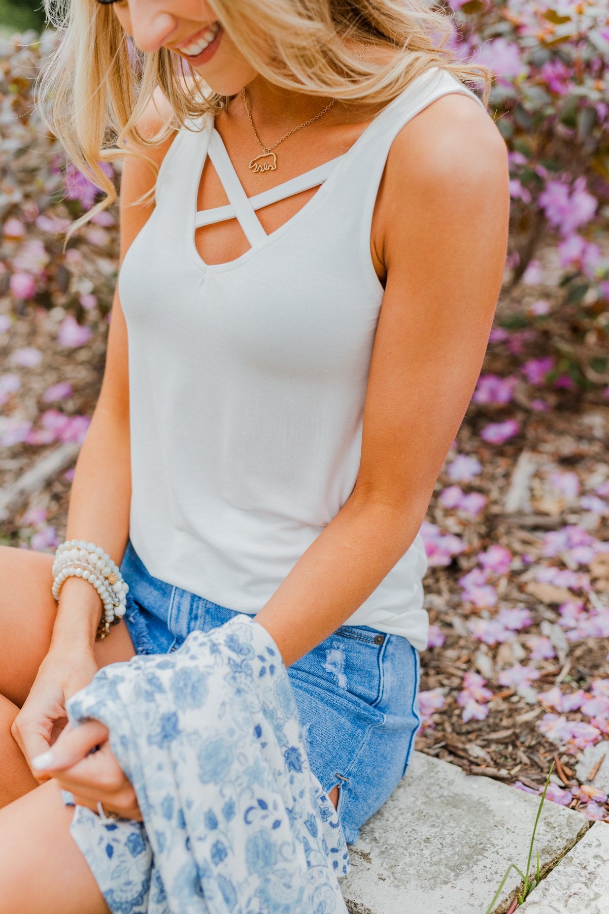 Places to Go Criss Cross Tank Top- Off-White