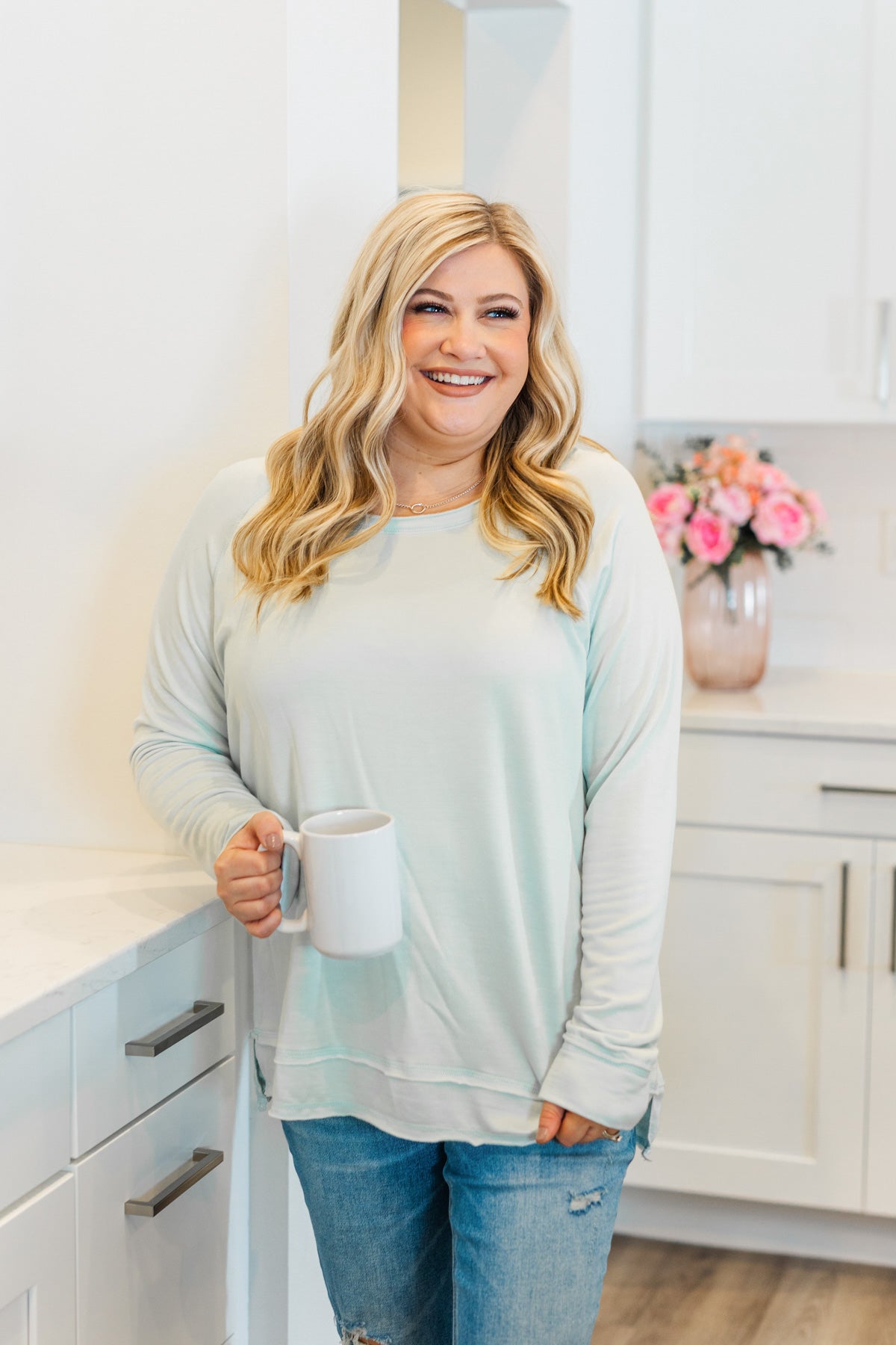 Wake Up The Day Long Sleeve Top- Light Mint