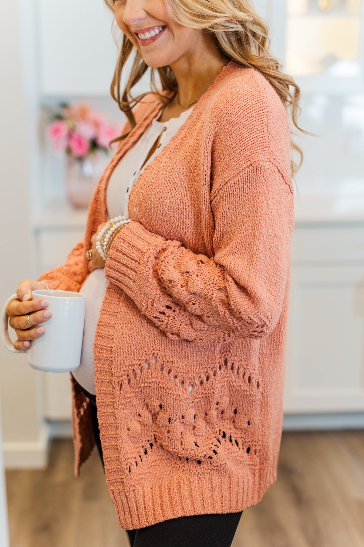 Feelin Cozy Thick Knit Cardigan Peach The Pulse Boutique