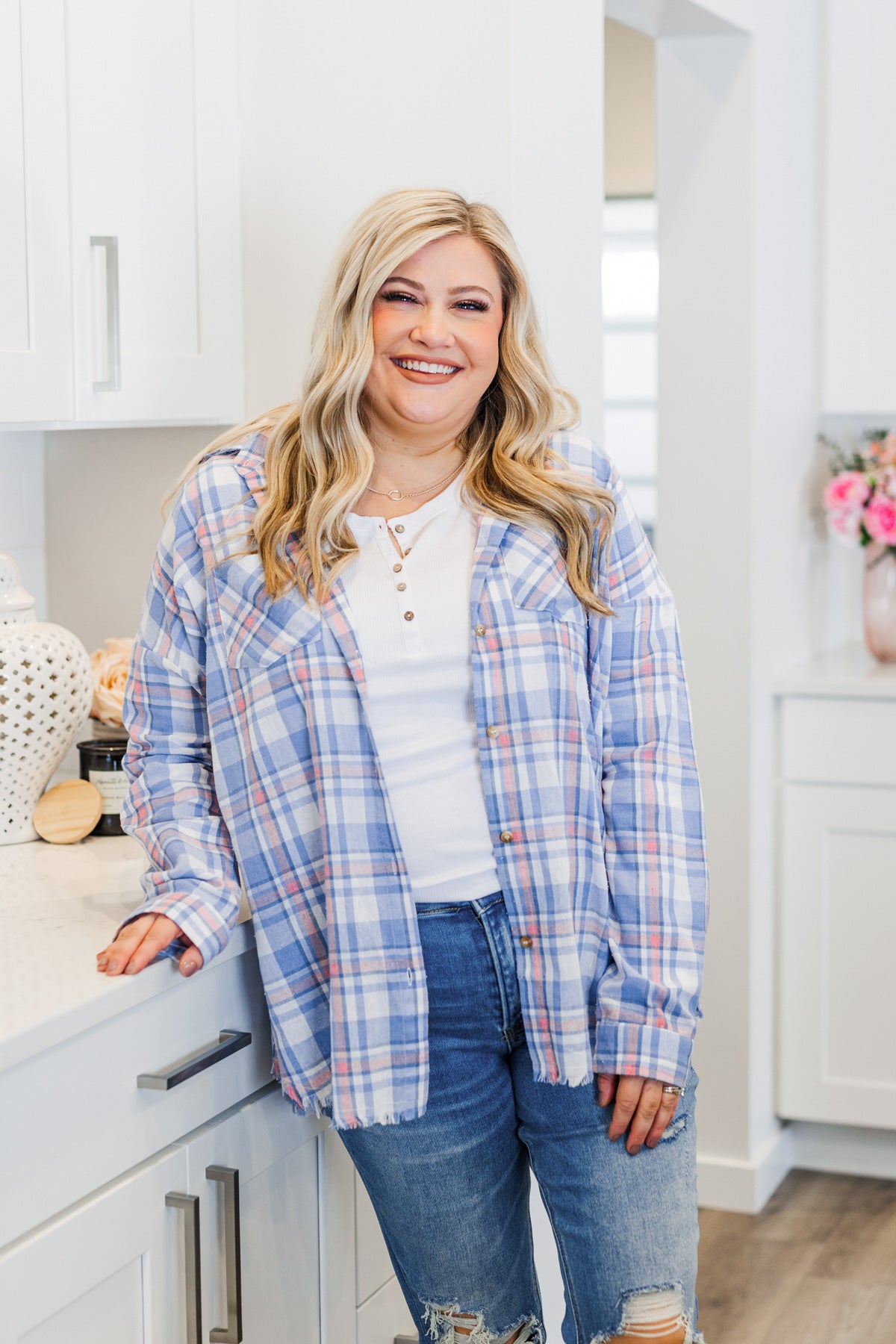 Only Thing I Dream Of Plaid Top- Blue