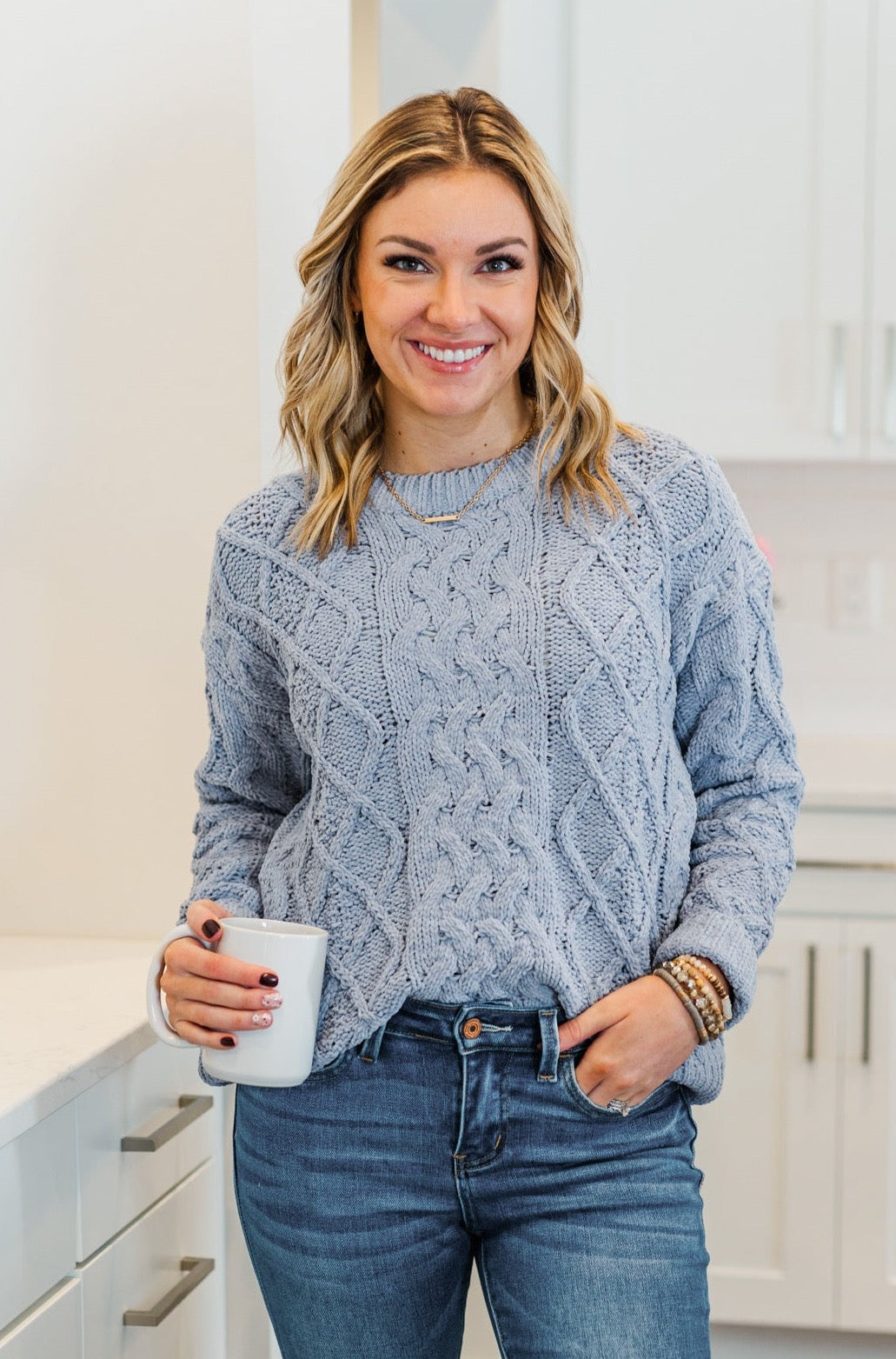 Where Life Leads Chenille Knit Sweater- Blue
