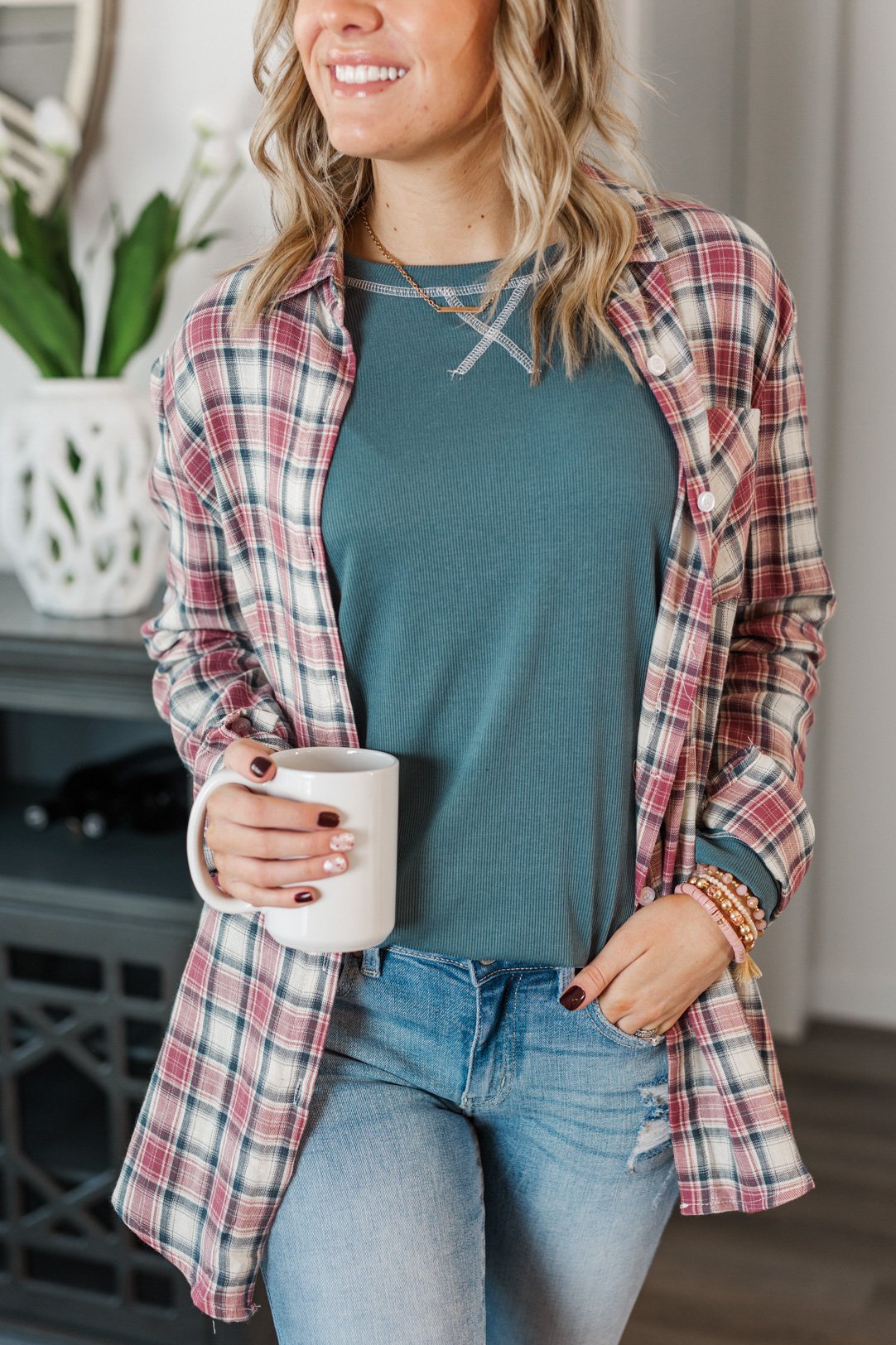 Flawless Beauty Plaid Top- Red & Navy