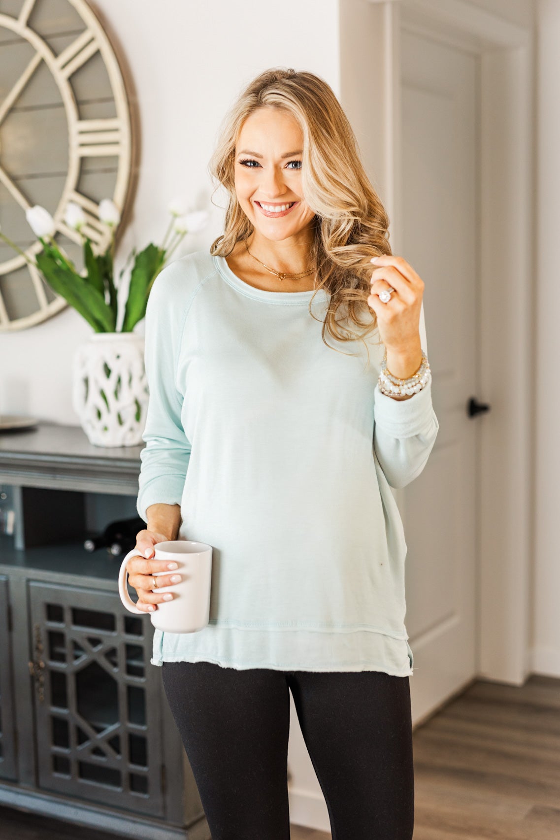 Wake Up The Day Long Sleeve Top- Light Mint
