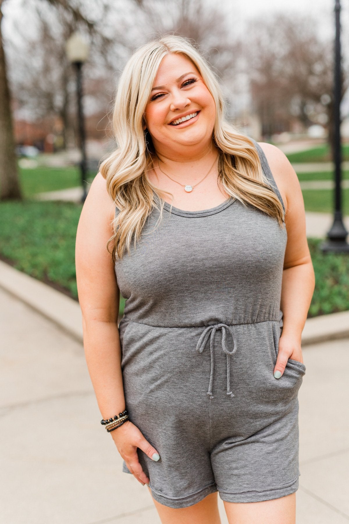 Cheerful Travels Sleeveless Romper- Charcoal