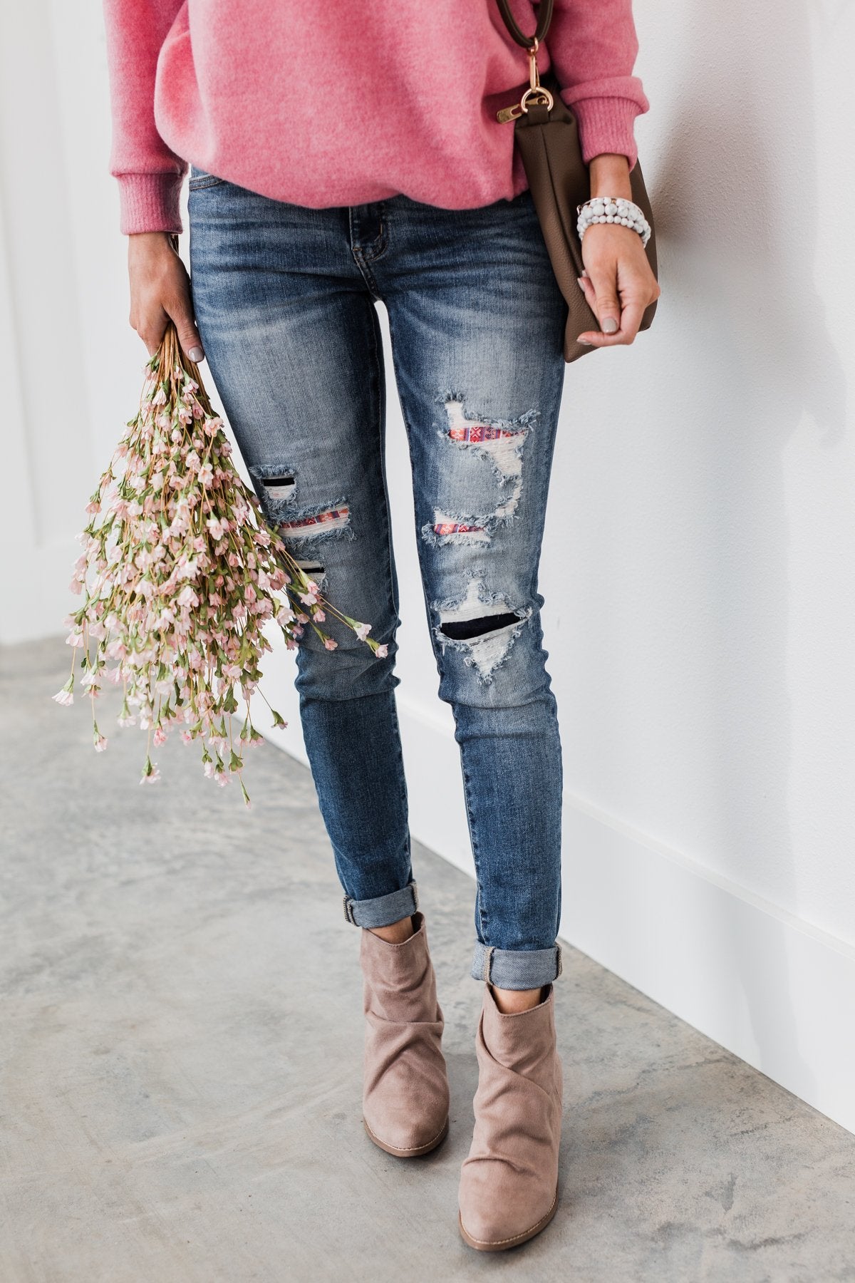 KanCan Distressed Skinny Jeans- Aztec Patch