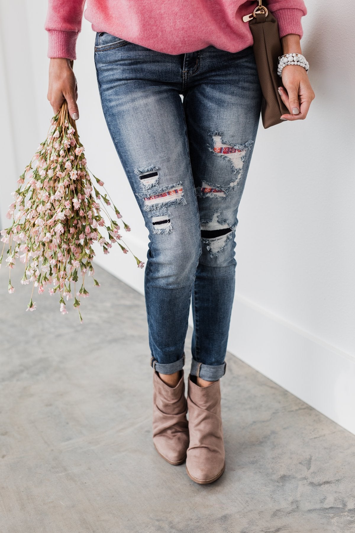 KanCan Distressed Skinny Jeans- Aztec Patch