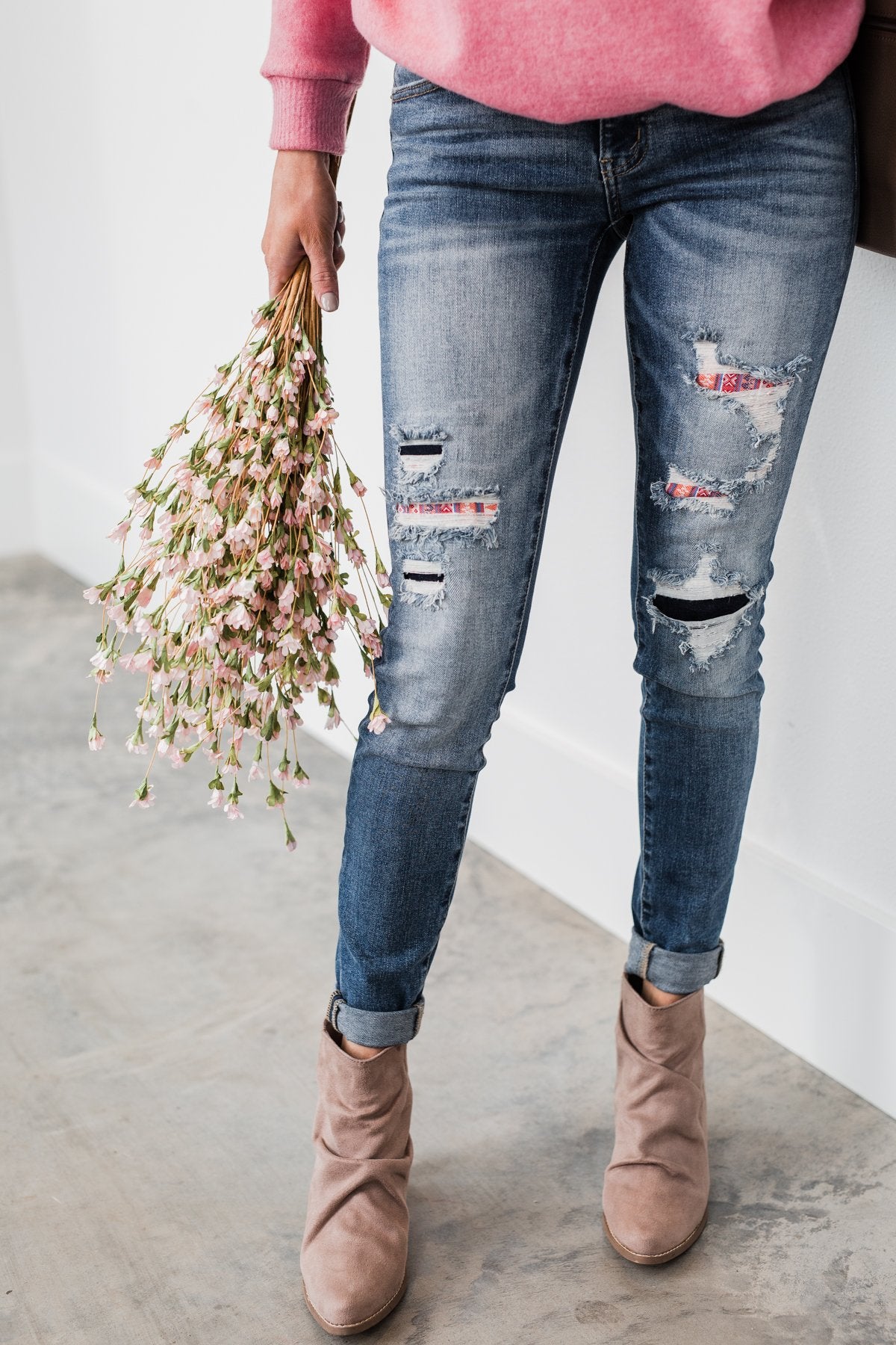 KanCan Distressed Skinny Jeans- Aztec Patch
