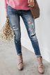 KanCan Distressed Skinny Jeans- Aztec Patch
