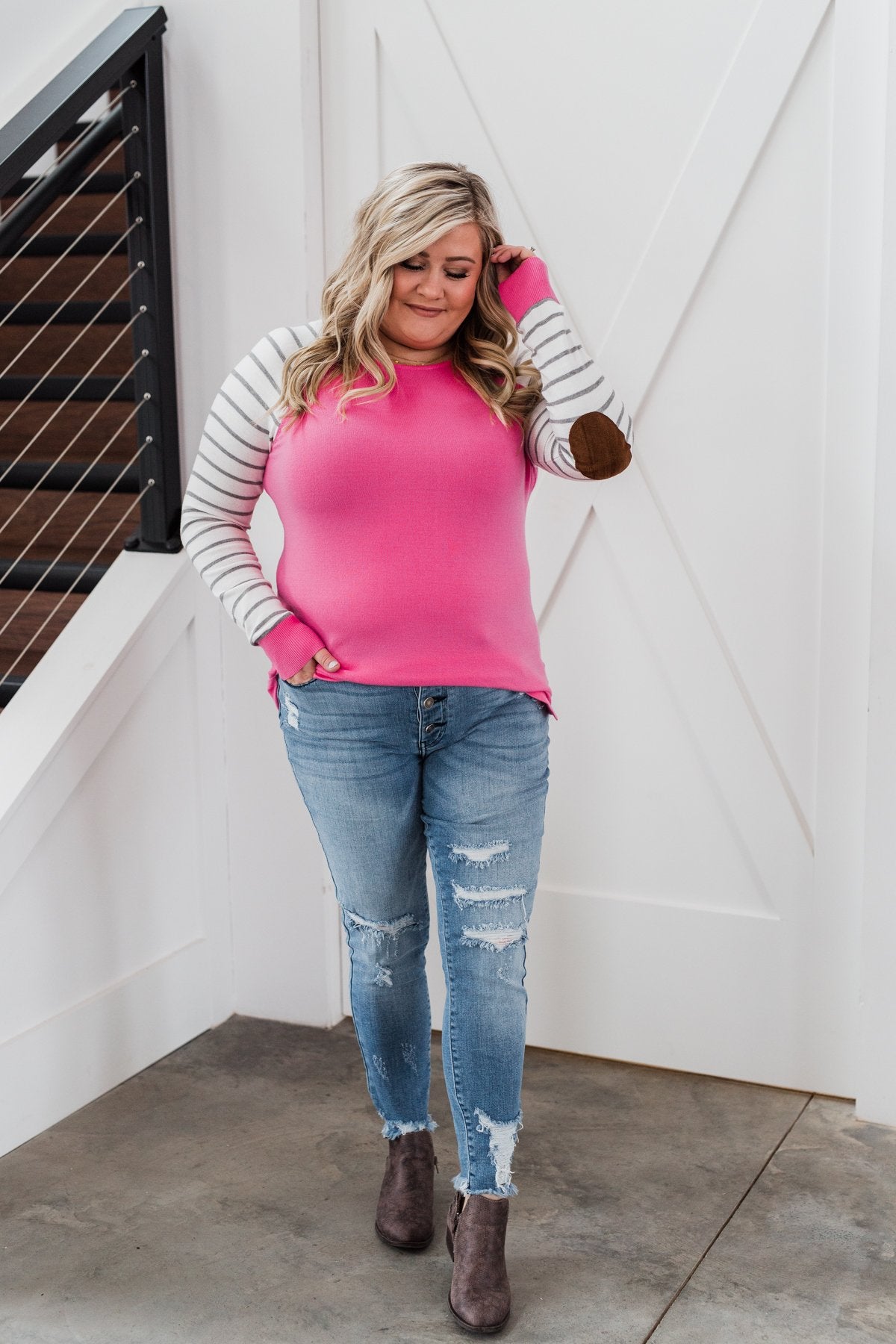 Loving Life Striped Sweater- Bubblegum Pink & Ivory