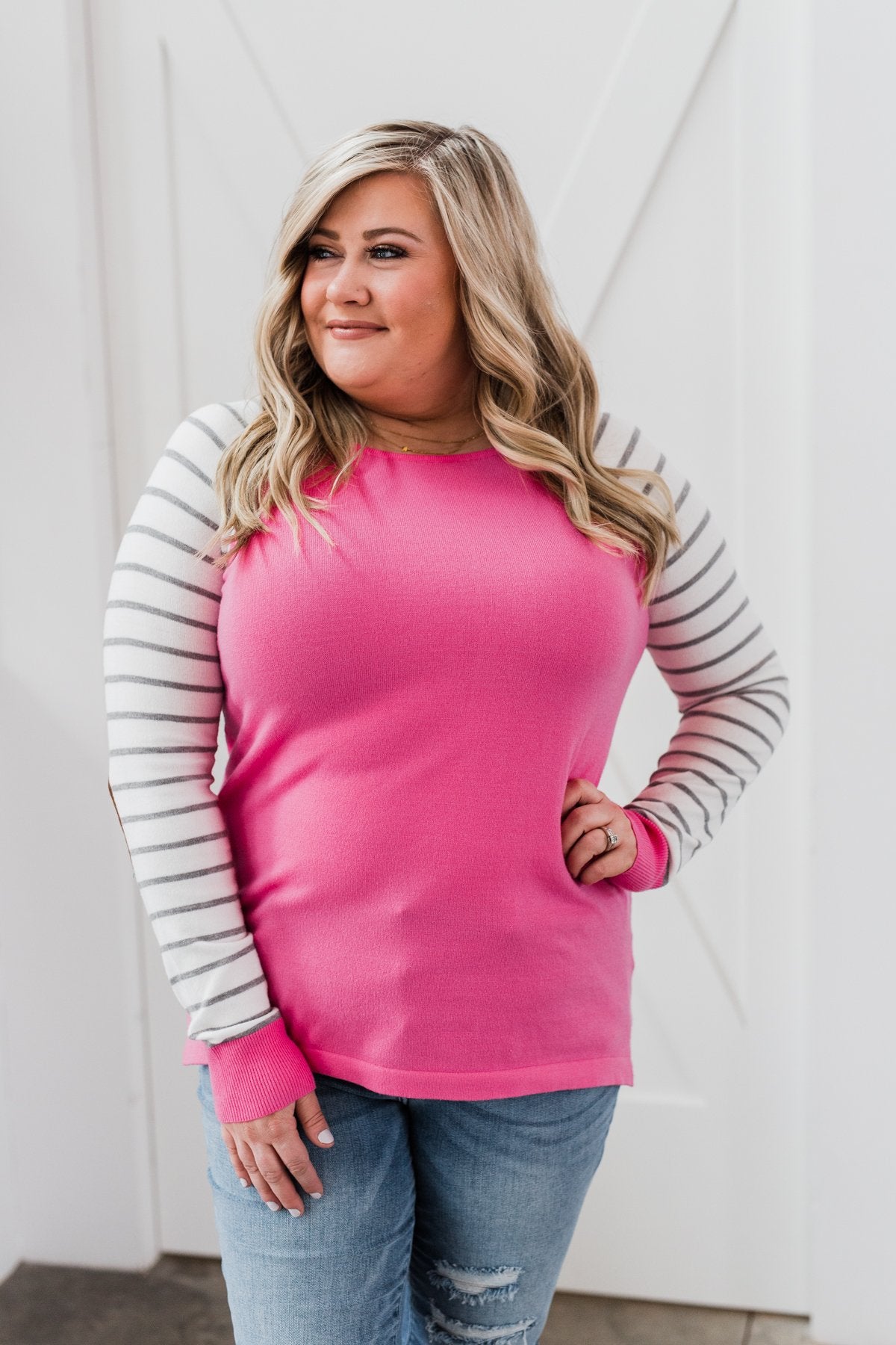 Loving Life Striped Sweater- Bubblegum Pink & Ivory