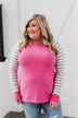 Loving Life Striped Sweater- Bubblegum Pink & Ivory