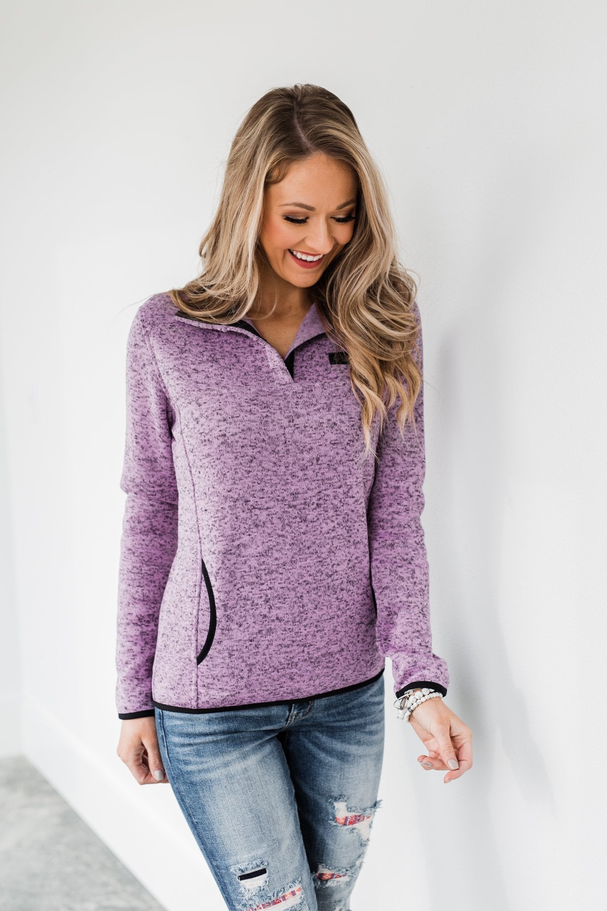 Pulse Exclusive Quarter Button Pullover- Heathered Purple