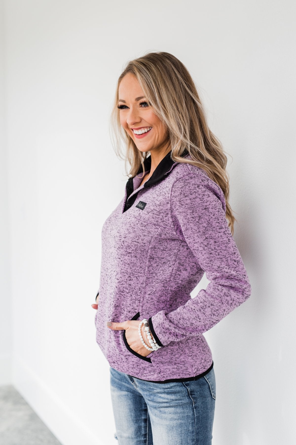 Pulse Exclusive Quarter Button Pullover- Heathered Purple