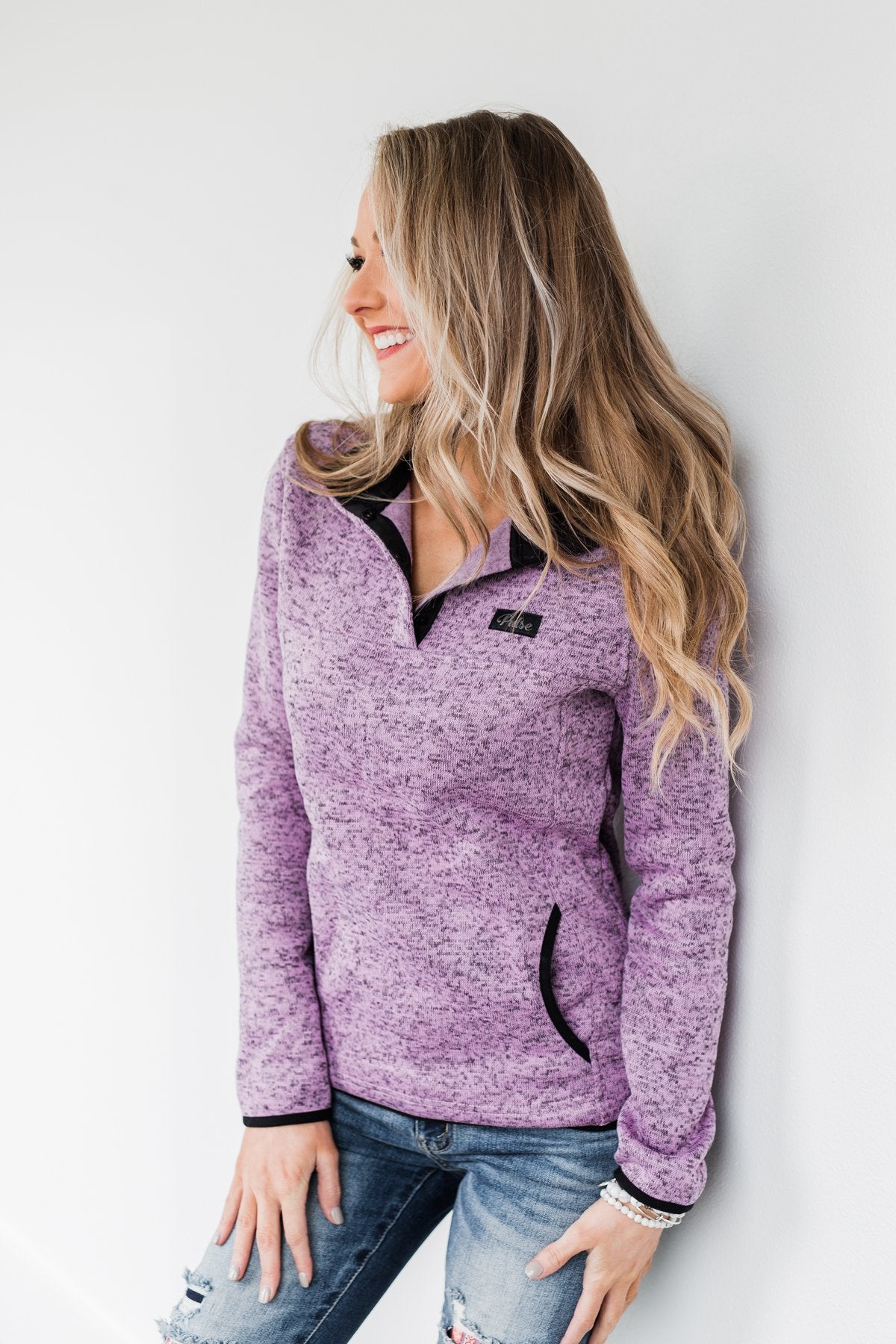 Pulse Exclusive Quarter Button Pullover- Heathered Purple