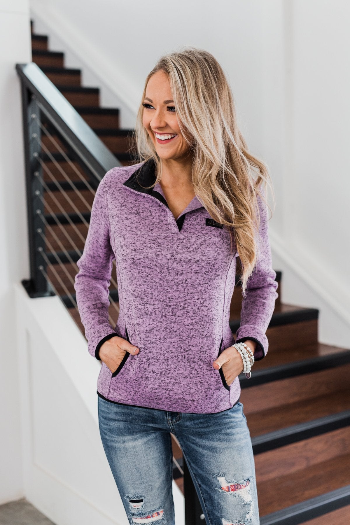 Pulse Exclusive Quarter Button Pullover- Heathered Purple