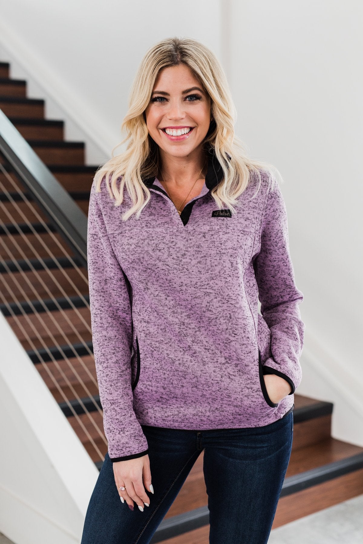 Pulse Exclusive Quarter Button Pullover- Heathered Purple