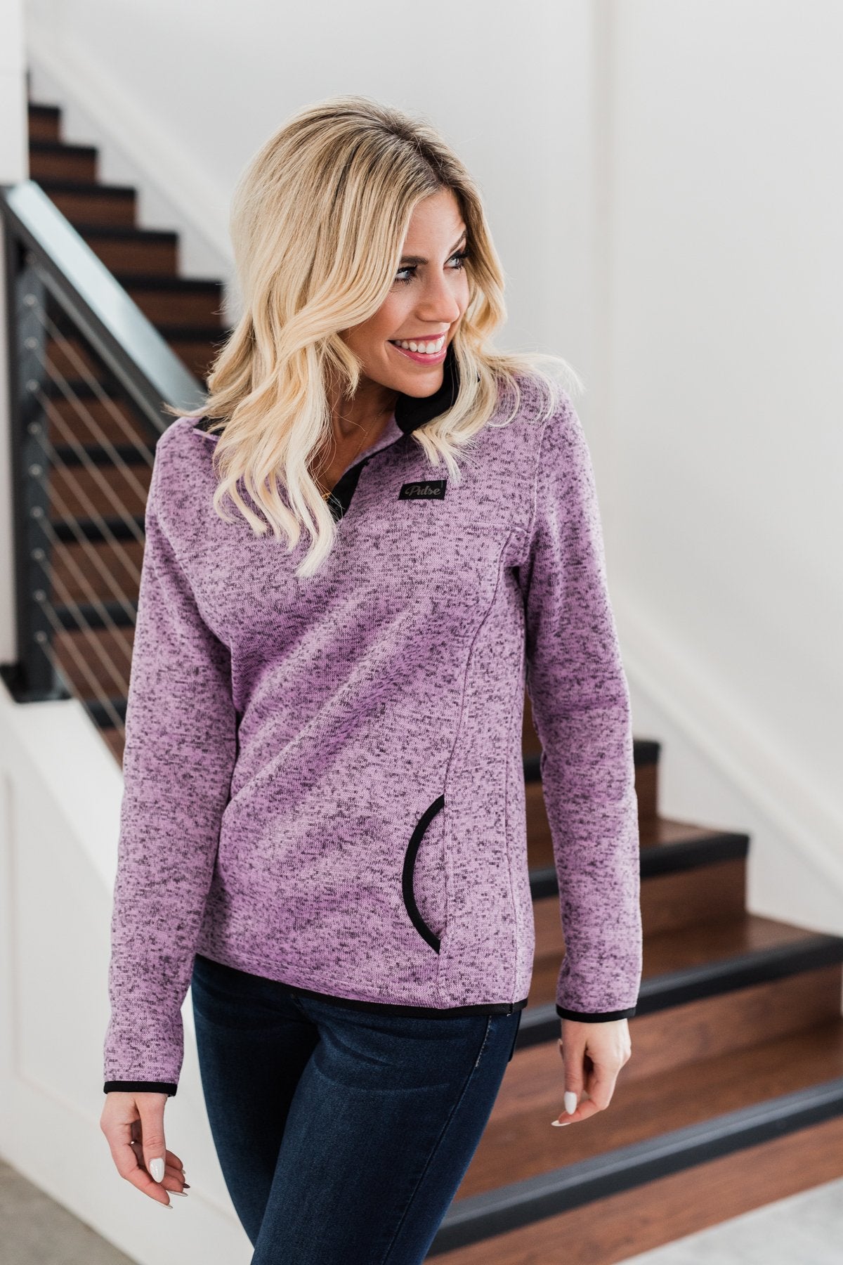 Pulse Exclusive Quarter Button Pullover- Heathered Purple
