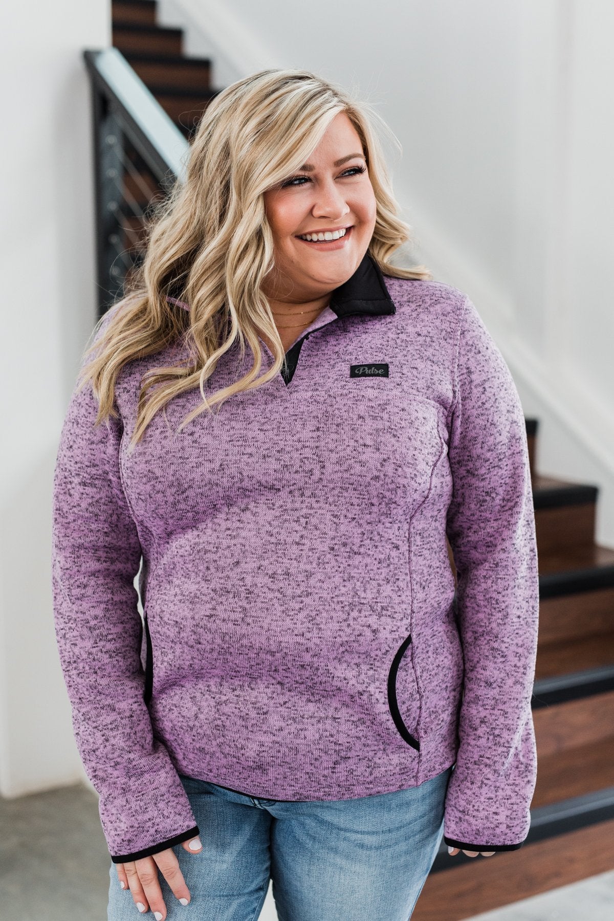 Pulse Exclusive Quarter Button Pullover- Heathered Purple
