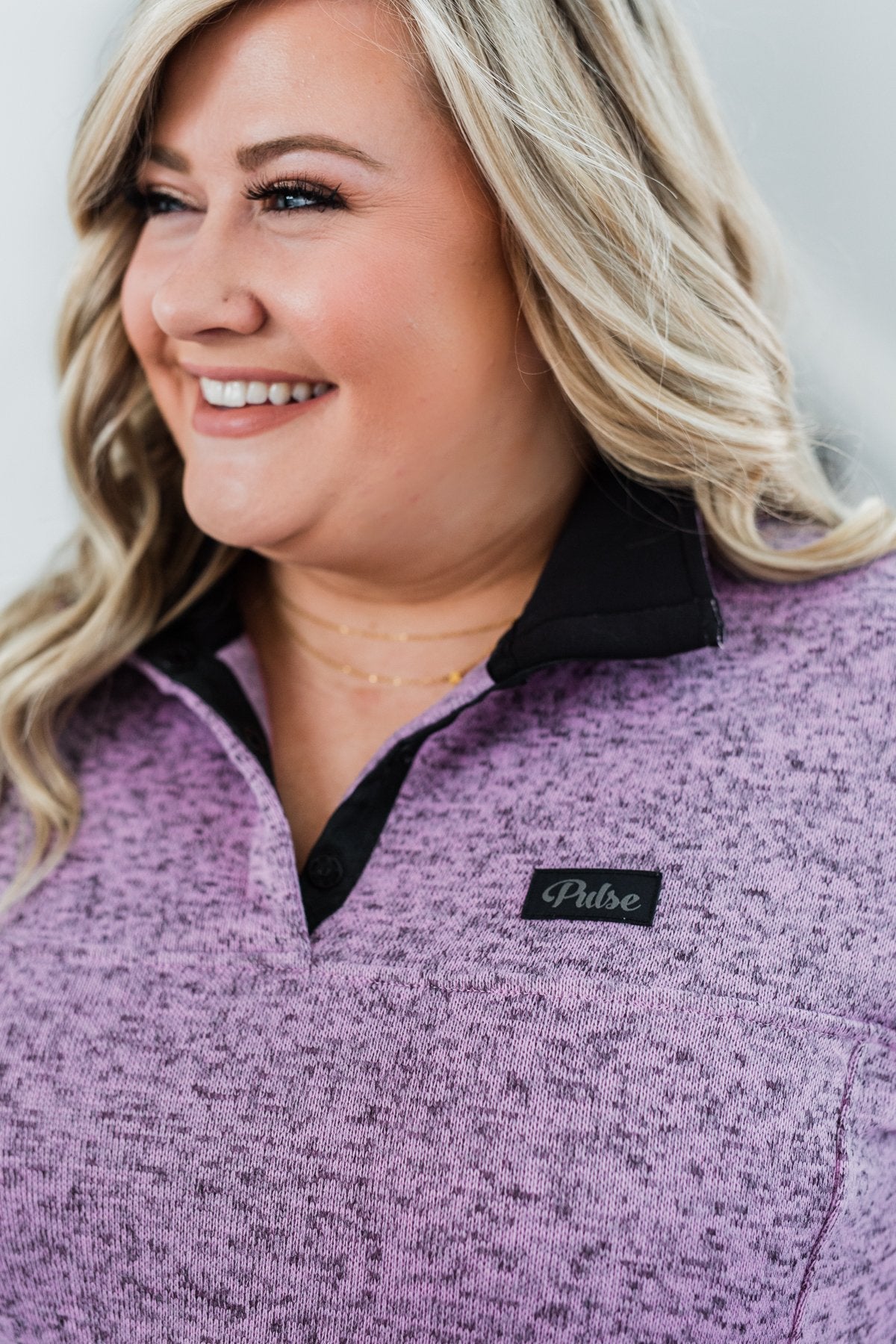 Pulse Exclusive Quarter Button Pullover- Heathered Purple