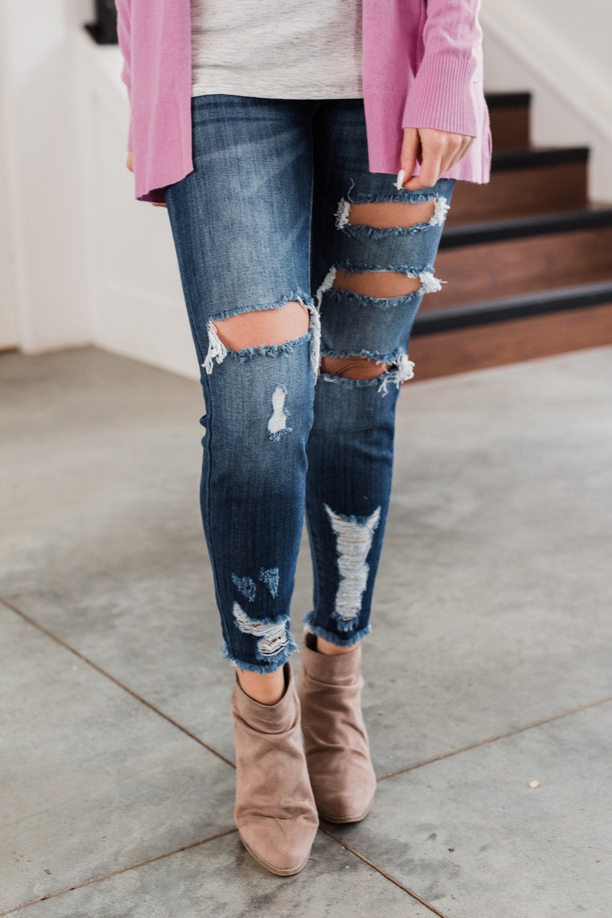 KanCan Distressed Sammy Jeans- Medium-Dark Wash