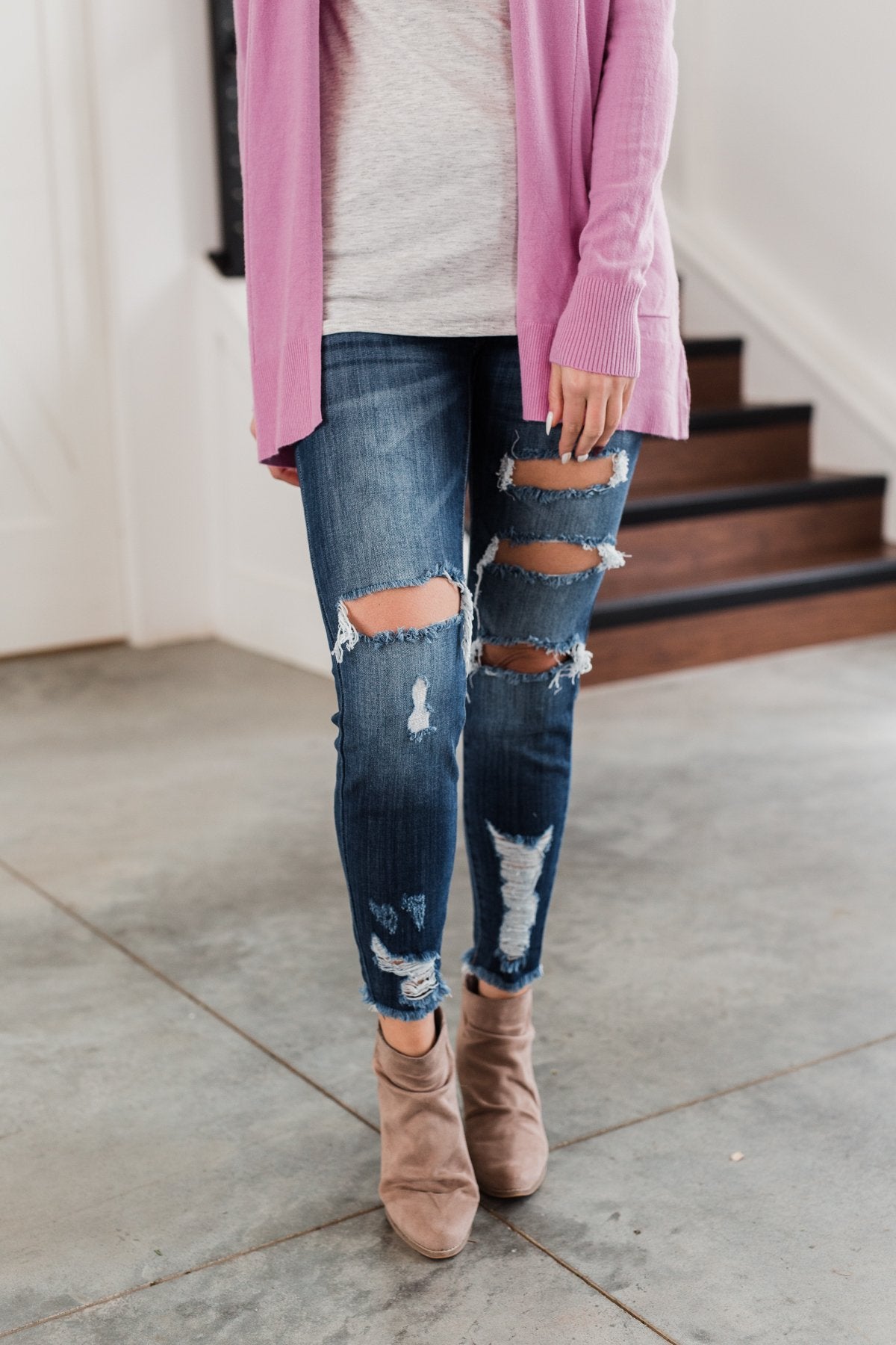 KanCan Distressed Sammy Jeans- Medium-Dark Wash