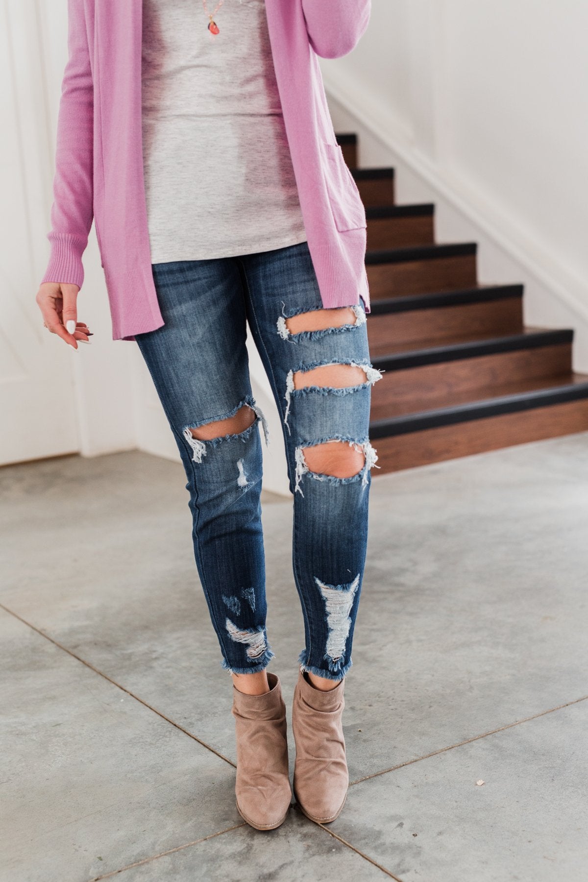 KanCan Distressed Sammy Jeans- Medium-Dark Wash